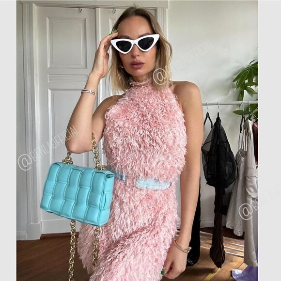 Nwt ZARA FEATHERY KNIT HALTER DRESS PINK Feather - Picture 11 of 15